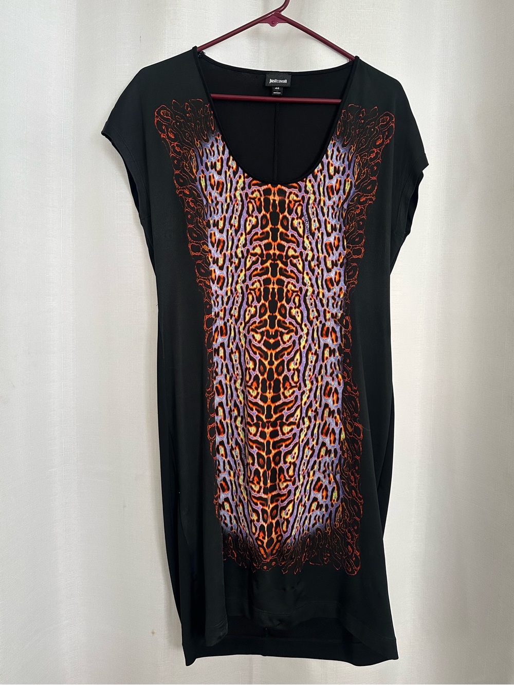 Just Cavalli Women’s Animal Print Scoop Neck Bodycon Sheath Dress Black Size 44
